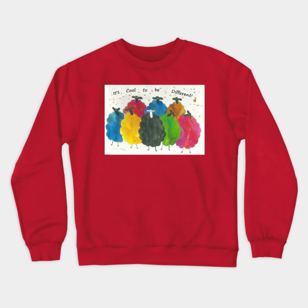 Colourful Sheep, "It's Cool to be Different!" Crewneck Sweatshirt by Casimirasquirkyart